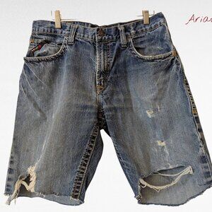 Ariat Flame Resistant FRM3 CAT2 Men Cutoff Destress Jean Shorts Sz 34